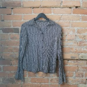 Semi-sheer Black and White Patterned 70's Disco Button Down